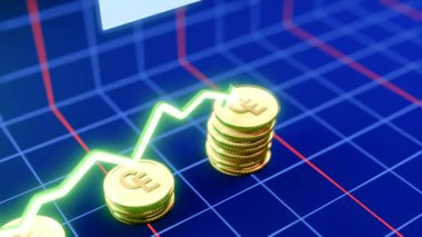Yükselen Avrupa Para Birimi Animasyon 3D Altın Para Düşüşleri Dinamik Grafik Büyümesi