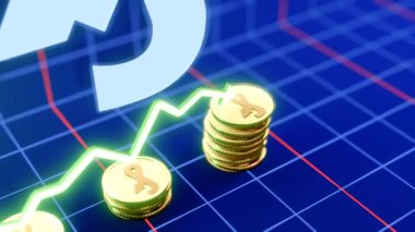 Yükselen Alman Pfennig Para Animasyon 3D Altın Para Düşüşleri Dinamik Grafik Büyümesi