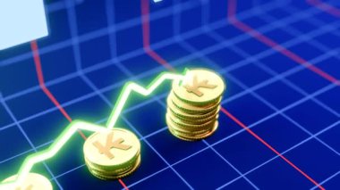 Yükselen Lao Kip Para Animasyonu 3D Altın Para Düşüşü Dinamik Grafik Büyümesi
