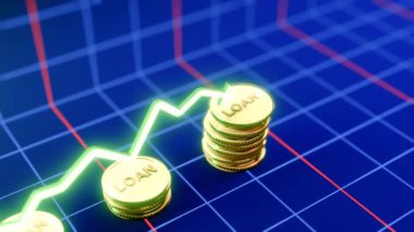 Yükselen Kredi, Dinamik Grafik Büyümesi ile 3 Boyutlu Altın Para Düşürme Animasyonunu Temsil Ediyor