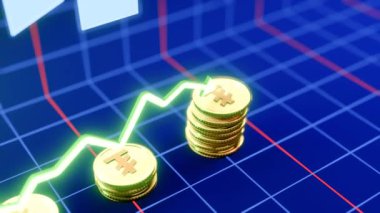 Yükselen Moğol Tugrik Para Animasyonu Dinamik Grafik Büyümesi ile Üç Boyutlu Altın Para Düşüşü