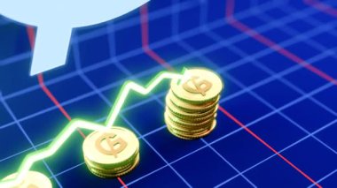 Yükselen Paraguay Guarani Para Birimi Animasyon 3D Altın Para Düşüşleri Dinamik Grafik Büyümesi