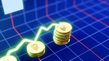 Yükselen Rus Rublesi Animasyon 3D Altın Para Düşüşü Dinamik Grafik Büyümesi