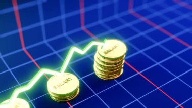 Yükselen SALARY Temsilcisi 3D Altın Para Düşürme Canlandırması Dinamik Grafik Büyümesi
