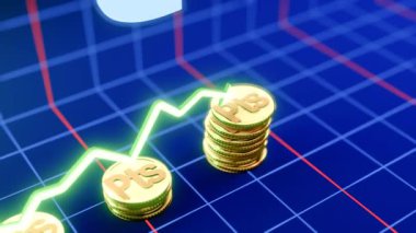 Yükselen İspanyol Peseta Para Birimi Animasyon 3D Altın Para Düşüşleri Dinamik Grafik Büyümesi