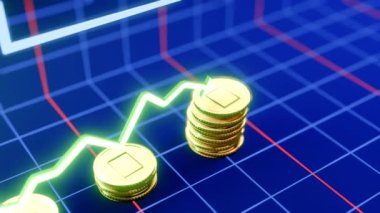 Yükselen Tayland Baht Para Animasyon 3D Altın Para Düşüşü Dinamik Grafik Büyümesi