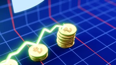 Yükselen Türk Lirası Animasyon 3D Altın Para Düşüşü Dinamik Grafik Büyümesi