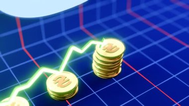 Yükselen Ukrayna Hryvnia Para Animasyon 3D Altın Para Düşüşleri Dinamik Grafik Büyümesi