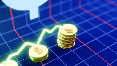 Yükselen USD Para Animasyon 3D Altın Para Düşüşleri Dinamik Grafik Büyümesi