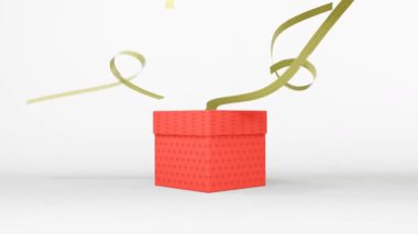 3D animasyon kırmızı hediye kutusu düşer ve UPDATE AVAILABLE, DOWNLOAD Şimdi metin ve kağıt patlaması ile açılır