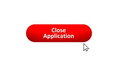 'Uygulamayı Kapat' düğmesinin 3B Hazırlanmış Canlandırması Renk Değiştiren Efekt ve Doğrulama Tıklaması ile Bilgisayar Fare Tıklaması