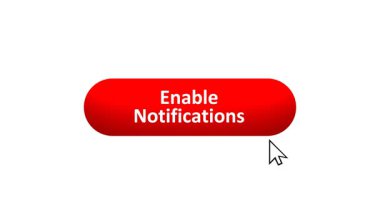 'Bildirimleri Etkinleştir' düğmesinin 3B Hazırlanmış Canlandırması Renk Değiştiren Efekt ve Doğrulama Tıklaması ile Bilgisayar Fare Tıklaması