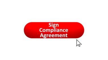 Bilgisayar Fare Tıklaması ile Renk Değiştiren Etki ve Doğrulama Tıklaması ile İşaretlenen 'Uyum Anlaşmasını İmzala' düğmesinin 3B Hazırlanması