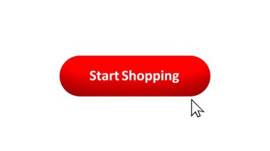 'Alışverişe Başla' düğmesinin 3B Hazırlanmış Canlandırması Renk Değiştiren Efekt ve Doğrulama Tıklaması ile Bilgisayar Fare Tıklaması