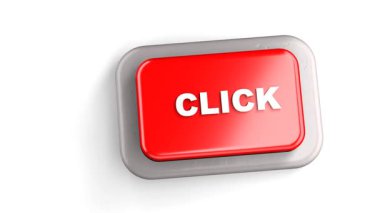 3 Boyutlu Yapılandırılmış Kırmızı Düğme Etiketli Tıklanma Parmak Beyaz Arkaplan Tuşu