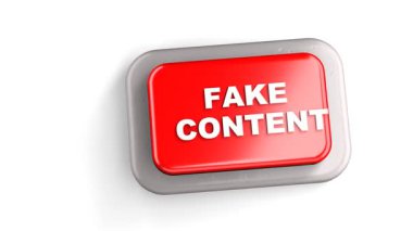 3 Boyutlu Yapılandırılmış Kırmızı Düğme Etiketli Sahte İçerik Parmak Beyaz Arkaplanının Bastığı