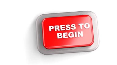 3 Boyutlu Yapılandırılmış Kırmızı Düğme Etiketlenmiş Parmak Beyaz Arkaplan Baskısına Başlamak İçin Bas