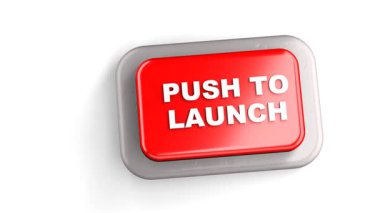 3 Boyutlu Yapılandırılmış Kırmızı Düğme İşaretli Fırlatma için Parmak Beyaz Arkaplan ile Basılı