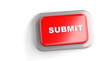 3 Boyutlu Yapılandırılmış Kırmızı Düğme Etiketli SUBMIT Parmak Beyaz Arkaplan Tuşu