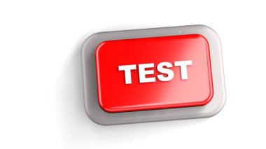 3 Boyutlu Yapılandırılmış Kırmızı Düğme Etiketli TEST Parmak Beyaz Arkaplan Tuşu