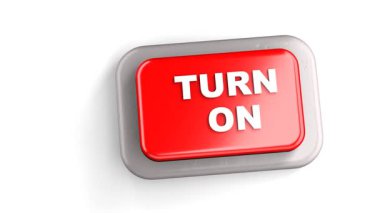 3D Hazırlanmış Kırmızı Düğme Etiketli TURN Parmak Beyaz Arkaplan Tuşlu