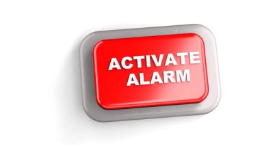 3D Hazırlanmış Kırmızı Düğme Etiketli Aktif ALARM Parmak Beyaz Arkaplan Tuşu