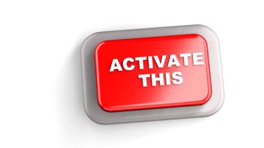 3 Boyutlu Yapılandırılmış Kırmızı Düğme Etiketli Aktif Bu Parmak Beyaz Arkaplan ile Bastırılmış