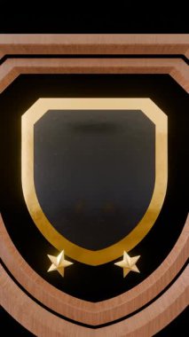 Siyah arkaplanda F harfi olan altın bir kalkan. 3d illüstrasyon.