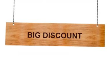 İndirim etiketinin beyaz arka planda 