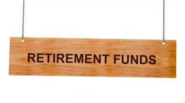 Emeklilik fonu - Tahta bloklardaki metin, beyaz arkaplanda izole edilmiş, 3D görüntüleme