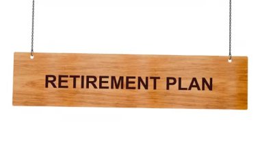 emeklilik planı tahta tabela beyaz arkaplanda izole