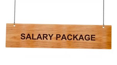 İçinde maaş maaşı olan ahşap bloklu kare çerçeve. Kopyalama alanı olan beyaz bir arkaplanda izole edilmiş.