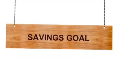 Tasarrufları kaydet, tahta tabela üzerine kelimeler beyaz arkaplanda izole