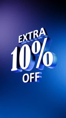 Dikey 3D Ekstra% 10 Promosyon Metni Animasyonu Mavi Arkaplan