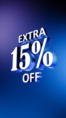 Dikey 3D Ekstra% 15 Promosyon Metin Animasyonu Mavi Arkaplan