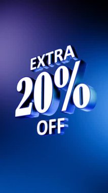 Dikey 3D Ekstra% 20 Promosyon Metni Animasyonu Mavi Arkaplan