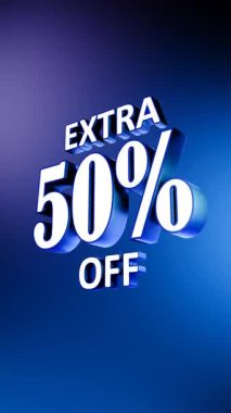 Dikey 3D Ekstra% 50 Promosyon Metni Canlandırması Mavi Arkaplan