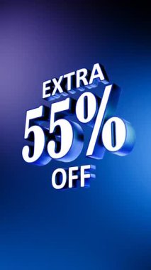 Dikey 3D Ekstra% 55 Promosyon Metin Animasyonu Mavi Arkaplan