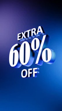 Dikey 3D Ekstra% 60 Promosyon Metni Animasyonu Mavi Arkaplan