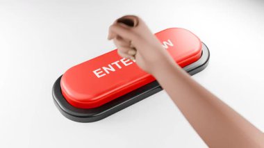 3D Yapılandırılmış Yumruk Dev Kırmızı Girdi Şimdi Güç ile Düğme, Kırmızı Düğmeye Basma