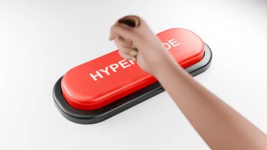 3D Yapılandırılmış Yumruk Dev Kırmızı HYPER Mod Düğmesini Güç ile Kırmızıya Basarak Kırmızıya Basıyor
