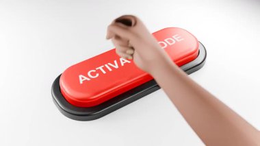 3D Yapılandırılmış Yumruk Dev Kırmızı Etkin Mod Düğmesini Güç ile Kırmızıya Basarak Kırmızıya Basıyor