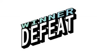 WINNER vs mağlubiyet, Isometric View 'da 3B Metin Canlandırması Karşıt Kelime Hareket Döngüsü ve Kalın Tipografi Efektleri