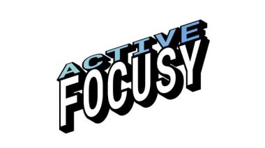 Isometric View 'da Active vs FOCUSY, 3B Metin Canlandırması Karşıt Kelime Hareketi Döngüsü ve Kalın Tipografi Efektleri