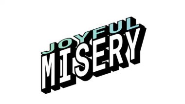 Neşeli vs MISERY, Isometric View 'da 3B Metin Canlandırması Yürek Tipografi Efektleriyle Karşıt Kelime Hareketi Döngüsü