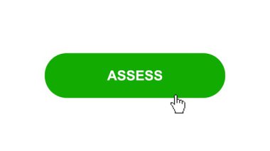 Beyaz Arkaplanda Yeşil ASSESS Düğme Canlandırması Tıkla ve Yükleme Çubuğuna Dönüştür