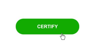 Beyaz Arkaplanda Yeşil CERTIFY Tuş Canlandırması Tıkla ve Yükleme Çubuğuna Dönüştür Sonra Tik İşareti Tamamlama Çemberi