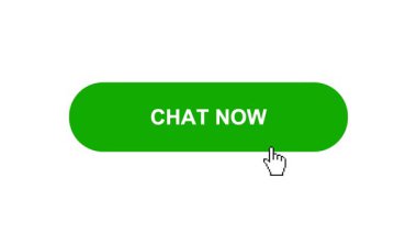 Beyaz Arkaplanda Yeşil CHAT Now Animasyon Tıkla ve Yükleme Çubuğuna Dönüştür Sonra Tik İşareti Tamamlama Çemberi