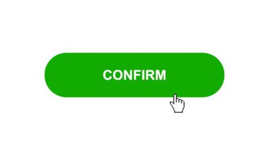 Beyaz Arkaplanda Yeşil ConFIRM Düğme Canlandırması Tıkla ve Yükleme Çubuğuna Dönüştür Sonra Tik İşaretli Tamamlama Çemberi