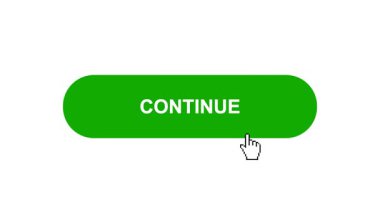 Beyaz Arkaplanda Yeşil Devam Tuşu Canlandırması Tıkla ve Yükleme Çubuğuna Dönüştür Sonra İşaretle Tamamlama Çemberi